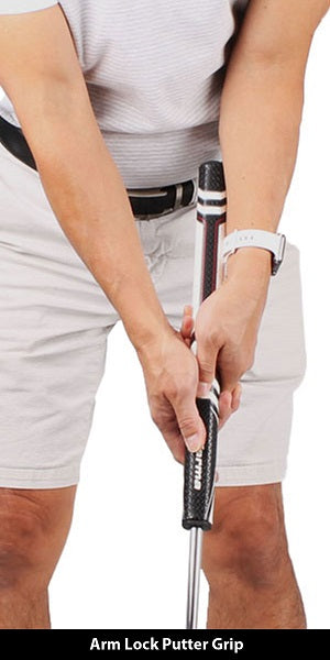 person putting with an arm lock putter with a Karma Big Softy 1.3 16" Long putter grip lock