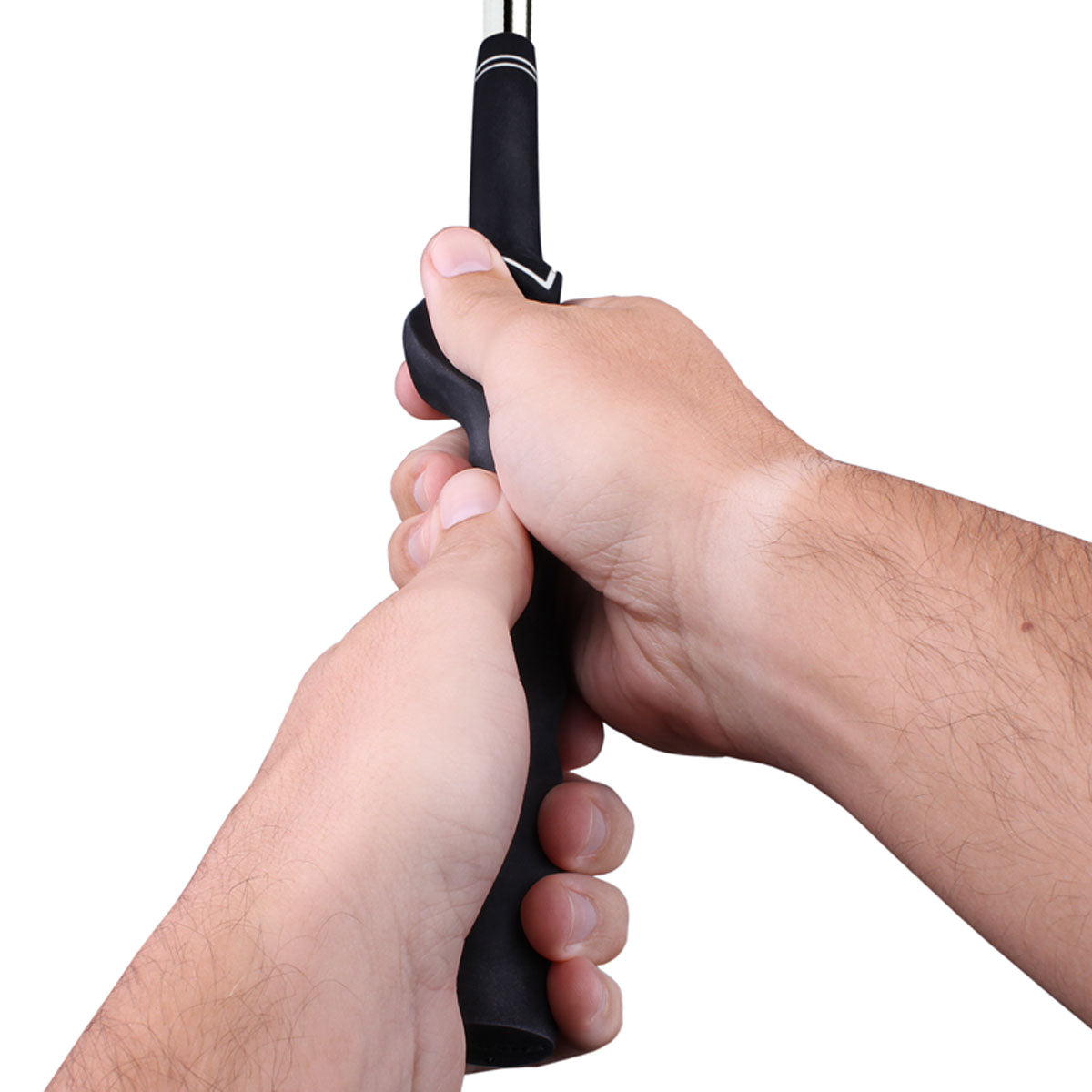 perspective of a right handed golfer holding a Karma golf training grip