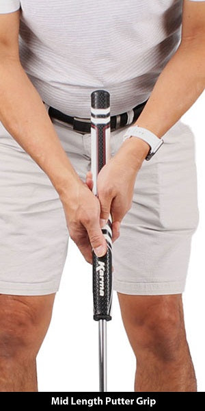 person putting with a mid length putter with a Karma Big Softy 1.3 16" Long putter grip