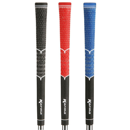 side by side black, blue and red Karma V-Cord Golf Grips