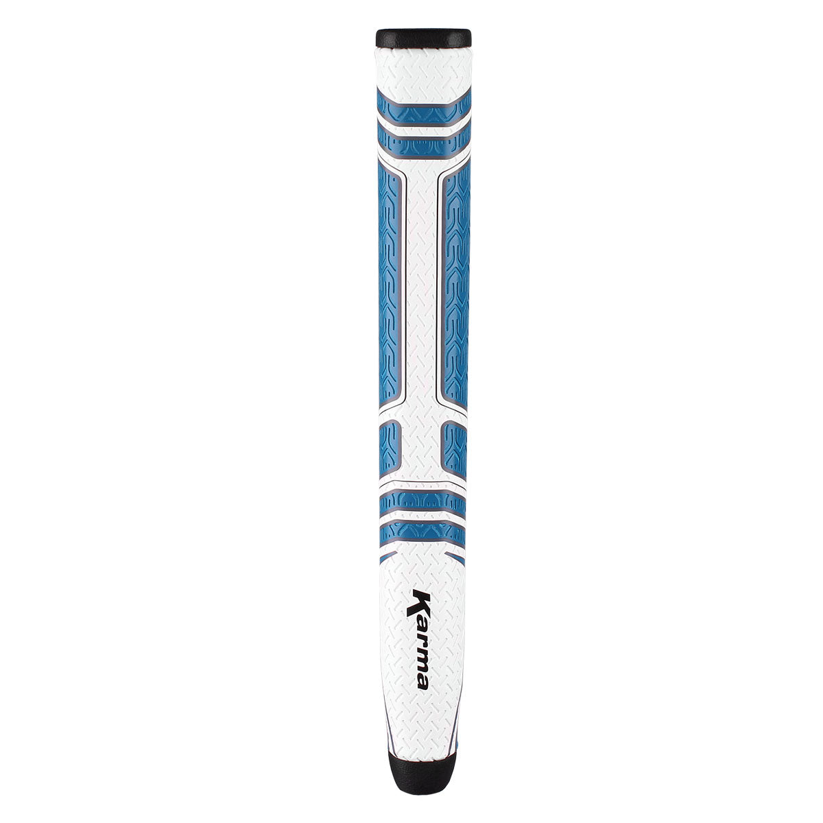front view of the White/Blue/Black Karma Big Softy 1.3 Putter Grip
